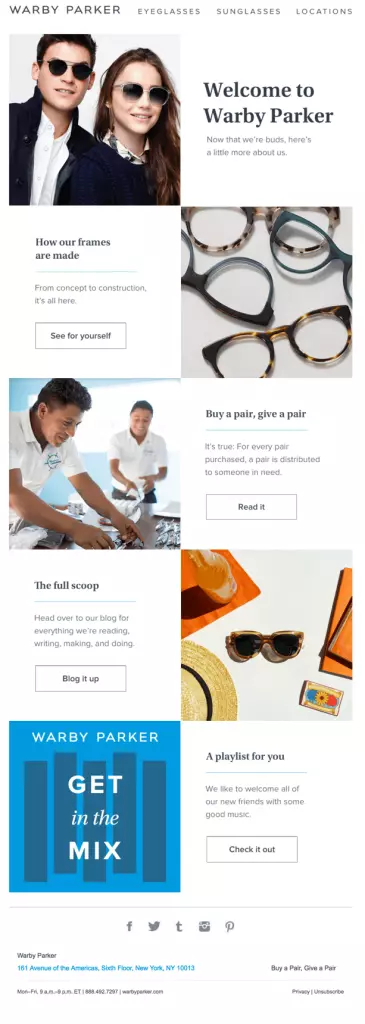 Warby Parker welcome email marketing