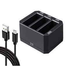 DJI OSMOアクションのLEDインジケータライト付きUSBトリプルバッテリー充電器（黒）