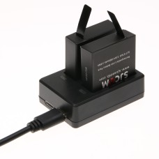 SJCAM SJ7スターUSBデュアルバッテリー充電器USBケーブルとLEDインジケーターライト（黒）
