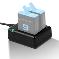 USB -подвійні батареї зарядні пристрої з кабелем та індикаторним світлом для GoPro Hero9 Black / Hero10 Black (чорний)