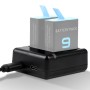 מטען סוללות כפולות USB עם כבלים ואור מחוון עבור GoPro Hero9 שחור / Hero10 שחור (שחור)