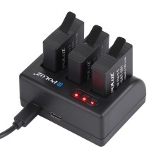 Puluz för GoPro Hero8 Black /7 Black /7 White /7 Silver /6/5 AHDBT-501 3-kanals batteriladdare med Micro USB-port & USB-C /Type-C-port & LED-indikatorljus