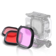粉红色紫色红色3彩色方形外壳潜水镜头滤镜套件，用于GoPro Hero8黑色原始防水外壳