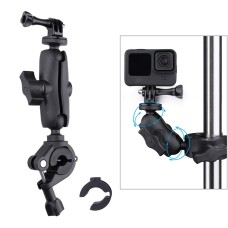 Laiendatud versioon 360 Pööratav reguleeritav toiminguga kaamera jalgratta mootorratta juhtraua hoidja (must)