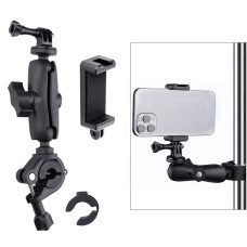 Rozšířená verze 360 ​​Rotation Nastavitelná akční kamera motocykl držák řídítek s telefonní svorkou (černá)