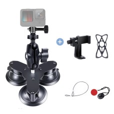 Triangel Sug Cup Mount Holder With Tripod Adapter & Screw & Phone Clamp & Anti-Lost Silicone Net för för GoPro Hero11 Black /Hero10 Black /9 Black /8 Black /7/6/5 /5 Session /4 Session /4/3+ /3/2/1, DJI OSMO -action och andra actionkameror, smartphones (s