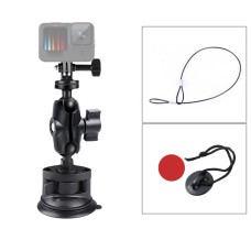 Single Suction Cup Mount Holder with Tripod Adapter & Steel Tether & Safety Buckle (Black)