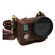 Pour GoPro Hero4 Litchi Texture Étui de protection en cuir authentique avec Sling (marron)