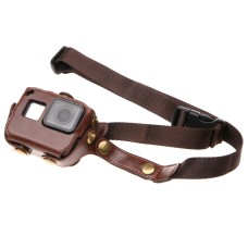 Para GoPro Hero7 Black /6/5 PU Case de cuero con correa y botones de cuello (marrón)