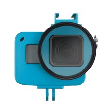 Housing Shell CNC Aluminium Alloy Protective Cage med försäkringsram och 52mm UV -objektiv för GoPro Hero7 Black /6/5 (blå)