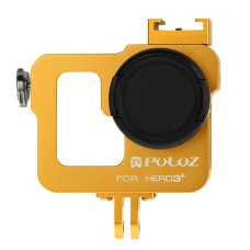 Puluz Housing Shell CNC ალუმინის შენადნობის დამცავი გალიაში 37 მმ ულტრაიისფერი ლინზების ფილტრით და ობიექტივის ქუდით GoPro Hero3+ /3 (ოქრო)