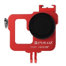 Puluz外壳外壳CNC铝合金保护笼，带有37mm UV镜头滤镜和镜头盖，用于GoPro Hero3+ /3（红色）