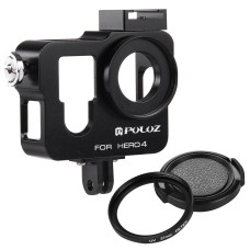 Puluz外壳外壳CNC铝合金保护笼，带有37mm UV镜头滤镜和镜头盖GoPro Hero4（黑色）