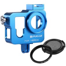 Puluz Gehäuse Hülle CNC Aluminiumlegierung Schutzkäfig mit 37 mm UV -Objektivfilter und Objektivkappe für GoPro Hero4 (blau)