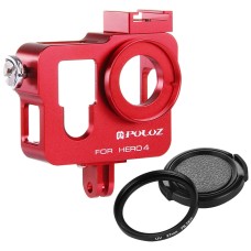 Puluz外壳外壳CNC铝合金保护笼，带有37mm UV镜头滤镜和镜头盖GoPro Hero4（红色）