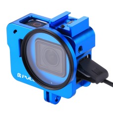 Puluz Housing Shell CAGE protettivo in lega di alluminio CNC con obiettivo UV da 52 mm per GoPro Hero (2018) /7 Black /6/5 (Blue)