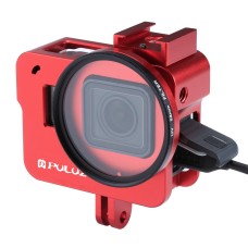 Puluz壳外壳CNC铝合金保护笼，带有52mm UV镜头，用于GoPro Hero（2018） /7黑色 /6/5（红色）