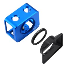 PULUZ para la jaula protectora de aleación de aluminio Sony RX0 + lente de filtro UV de 37 mm + lente solar con tornillos y destornilladores (azul)