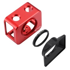 PULUZ PARA SONY RX0 ALEMENTO DE ALUMINUM CAGA protectora + lente de filtro UV de 37 mm + lente solar con tornillos y destornilladores (rojo)