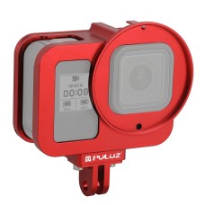 Puluz for Gopro Hero8 შავი საცხოვრებელი ჭურვი CNC ალუმინის შენადნობის დამცავი გალიაში სადაზღვევო ჩარჩოთი და 52 მმ UV ობიექტივი (წითელი)