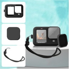 För GoPro Hero10 Black / Hero9 Black Silicone Protective Case Cover med handledsband och linsskydd (svart)