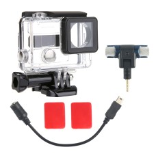 2 in 1 Waterproof Protective Housing Case Diving Box + External Mini Stereo MIC Microphone with 17CM 3.5mm to Mini USB 10 Pin Adapter Cable for GoPro HERO 4 / 3+ / 3, Microphone Size: 5.5 * 5.5 * 1.5cm