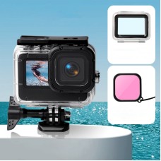 מארז אטום למים + כיסוי גב מגע + מסנן עדשת צבע עבור GoPro Hero10 שחור / Hero9 שחור (ורוד)