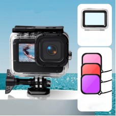 Vattentät fodral + Touch Back Cover + Purple Red Pink Lens Filter för GoPro Hero10 Black / Hero9 Black