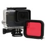 För GoPro Hero5 30m vattentät PC & ABS Housing Protective Case + Camera Lens Red Quadrate Filter med Buckle Basic Mount & Long Screw & Anti-Lost Hand Strap