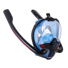 Snorkling mask dubbelrör silikon full torr dykmask vuxen simmaskdykglasögon, storlek: s/m (svart/blå)