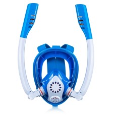 Barn dubbelrör fullt torr silikon dykande snorkling mask badglasögon, storlek: xs (vit blå)
