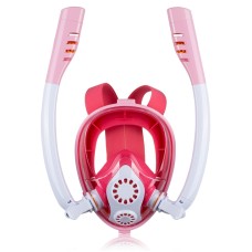 Barn dubbelrör full torr silikon dykning snorkling mask simglasögon, storlek: xs (vit rosa)