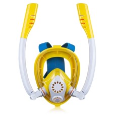 Barn dubbelrör full torr silikon dykning snorkling mask simglasögon, storlek: xs (vit gul)