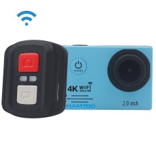Hamtod HF60 Pro UHD 4K WiFi 16.0MP Sport Camera с водоустойчив калъф и дистанционно управление, Generalplus 4247, 2.0 инчов LCD екран, 120 градусов широк ъглов обектив, с луксозни аксесоари (син)