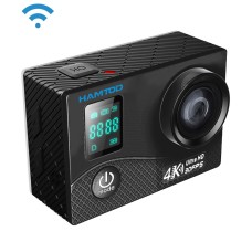 HAMTOD H8A UHD 4K WIFI Sportkamera med vattentätt fodral, Allwinner V3 -program, 0,66 tum främre skärm, 2,0 tum LCD -skärm, 170 graders vidvinkellins (svart)