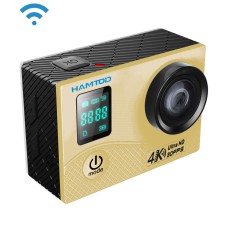HAMTOD H8A UHD 4K WIFI Sportkamera med vattentätt fodral, Allwinner V3 -program, 0,66 tum främre skärm, 2,0 tum LCD -skärm, 170 graders vidvinkellins (guld)