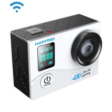 HAMTOD H8A UHD 4K WIFI Sportkamera med vattentätt fodral, Allwinner V3 -program, 0,66 tum främre skärm, 2,0 tum LCD -skärm, 170 graders vidvinkellins (vit)