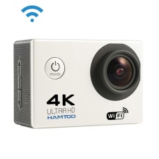 HAMTOD H9A HD 4K WiFi Sportkamera med vattentät fall, GeneralPlus 4247, 2,0 tum LCD -skärm, 120 graders vidvinkellins (vit)