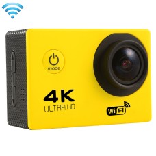 Schermata F60 da 2,0 pollici di 170 gradi largo angolo wifi sport fotocamera di azione con custodia per l'alloggiamento impermeabile, supporto a micro SD da 64 GB (giallo)