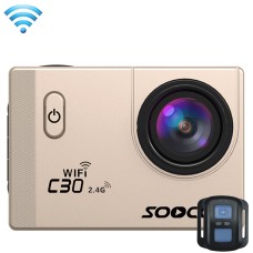 Screen SOOCOO C30R 2,0 palce 170 stupňů Širokoúhlý WiFi Sport Action Camera komera s vodotěsným pouzdrem a dálkovým ovladačem, podpora 64 GB micro SD karta a detekce pohybu a potápěčský režim a hlasová výzva a anti-shake a výstup HDMI (zlato)