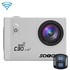 SOOCOO C30R 2.0 אינץ 'מסך 170 מעלות זווית רחבה WIFI WIFI ספורט מצלמת מצלמת וידיאו עם מארז דיור אטום למים ובקר מרחוק, תמיכה 64GB כרטיס SD SD וזיהוי תנועה מצב וצלילה ושיבת קול אנטי-פלט ו- HDMI (כסף)