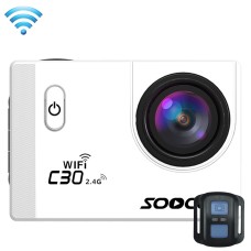 SOOCOO C30R 2.0 אינץ 'מסך 170 מעלות זווית רחבה WIFI WIFI ספורט מצלמת מצלמת מצלמת מצלמת עם מארז דיור אטום למים ושלט מרחוק, תמיכה ב 64GB CARD SD SD וזיהוי תנועה ומצב צלילה ושיורת קולית אנטי-ריפוי ופלט HDMI (לבן)