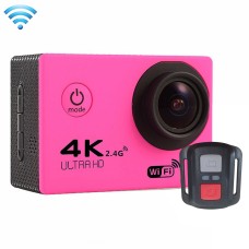Écran F60R 2,0 pouces 4K 170 degrés grand angle WiFi Sport Action Caméra caméscope avec boîtier de boîtier étanche et télécommande, support de la carte Micro SD 64 Go (magenta)