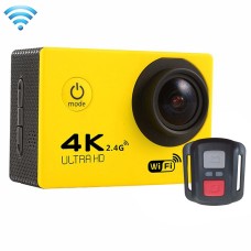 Écran F60R 2,0 pouces 4K 170 degrés grand angle WiFi Sport Action Caméra caméscope avec boîtier de boîtier étanche et télécommande, support de la carte Micro SD 64 Go (jaune)