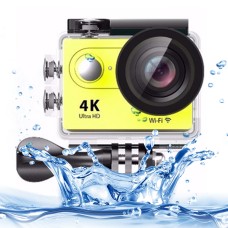 H9 4K Ultra HD1080p 12mp 2 -дюймовий РК -екран Wi -Fi Sport Camera, 170 градусів ширококутна лінза, 30 м водонепроникний (жовтий)