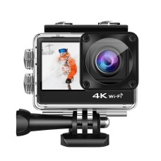 C1 C1 à double écran 2,0 pouces + 1,3 pouce Écran Anti-Shake 4K WiFi Sport Action Caméra Caméscope avec boîtier de boîtier étanche, Allwinner V316, 170 degrés grand angle (noir)