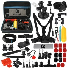[UAE Warehouse] PULUZ 53 in 1 Accessories Total Ultimate Combo Kits with EVA Case (Chest Strap + Suction Cup Mount + 3-Way Pivot Arms + J-Hook Buckle + Wrist Strap + Helmet Strap + Extendable Monopod + Surface Mounts + Tripod Adapters + Storage Bag + Hand