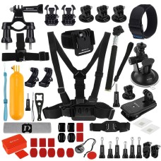 PULUZ 53 in 1 Accessories Total Ultimate Combo Kits (Chest Strap + Suction Cup Mount + 3-Way Pivot Arms + J-Hook Buckle + Wrist Strap + Helmet Strap + Extendable Monopod + Surface Mounts + Tripod Adapters + Storage Bag + Handlebar Mount) for GoPro Hero11 
