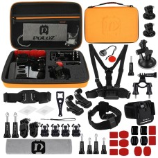PULUZ 45 in 1 Accessories Ultimate Combo Kits with Orange EVA Case (Chest Strap + Suction Cup Mount + 3-Way Pivot Arms + J-Hook Buckle + Wrist Strap + Helmet Strap + Surface Mounts + Tripod Adapter + Storage Bag + Handlebar Mount + Wrench) for GoPro Hero1