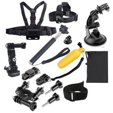 YKD -134 14 in 1 Head Strap + Chest Strap + Floating Handle Grip + Extendable Handle Monopod + Tripod Mount Adapter + Bike Handlebar Holder + Wrist Armband Strap + Suction Cup Mount Holder + 3-Way Adjustable Pivot Arm + Screws + Storage Pouch Set for GoPr